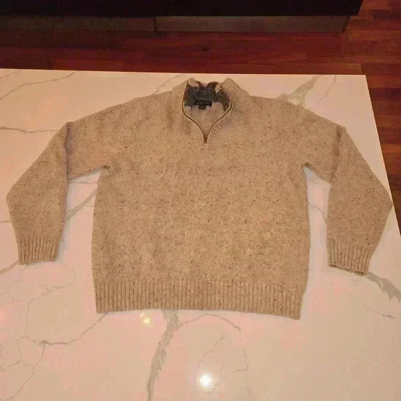 Lands End Womens Wool 1/4 Zip Long Sleeve Pullover Knit Sweater Tan Size Large - Picture 2 of 8